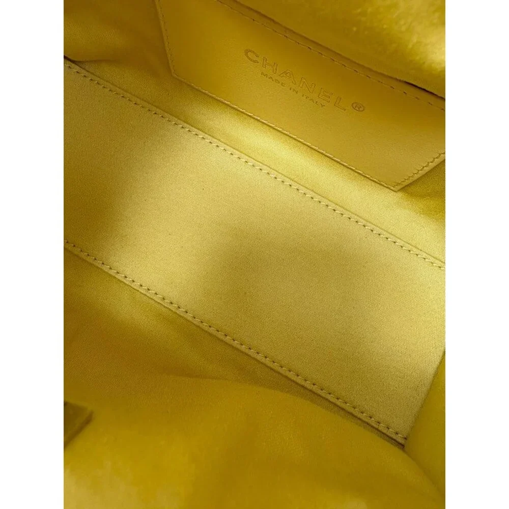 CHANEL Yellow Calfskin Drawstring Bucket Bag Mini GHW